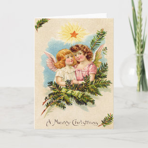 Cartes Pour Fêtes Annuelles Ange Chérubin Branche De Verdure Ciel