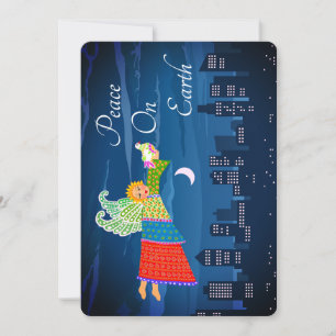 Cartes Pour Fêtes Annuelles Ange d'art populaire avec Dove Flat Holiday Card