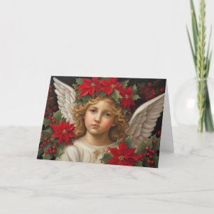 Cartes Pour Fêtes Annuelles Ange de Noël avec couronne rouge Poinsettia