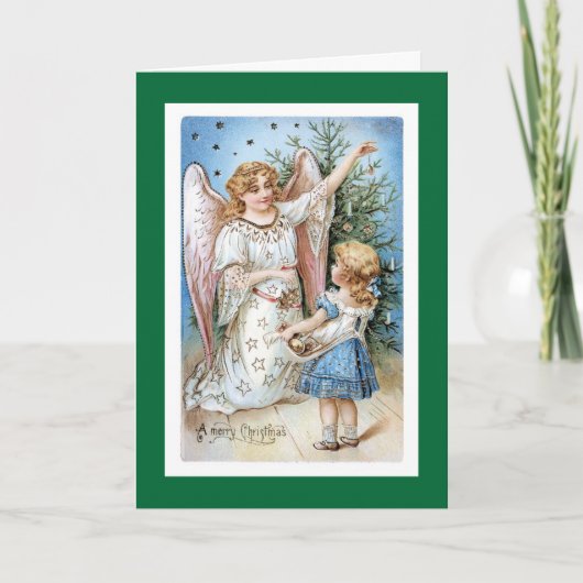 Cartes Pour Fêtes Annuelles Ange de Noël avec l'arbre de règlage de fille (Devant)