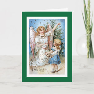 Cartes Pour Fêtes Annuelles Ange de Noël avec l'arbre de règlage de fille