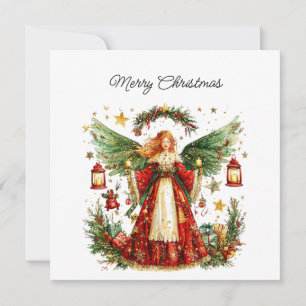Cartes Pour Fêtes Annuelles Ange de Noël et baies d'hiver, personnalisable