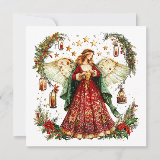 Cartes Pour Fêtes Annuelles Ange de Noël et étoiles de nuit (Devant)