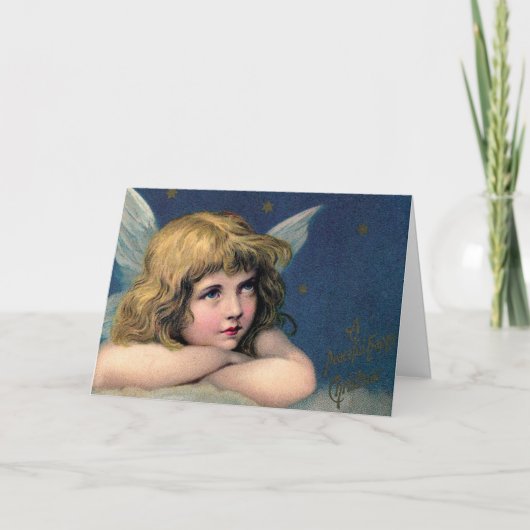 Cartes Pour Fêtes Annuelles Ange de Noël et étoiles d'or (Devant)