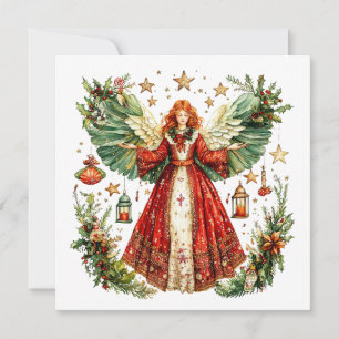 Cartes Pour Fêtes Annuelles Ange de Noël et lanternes allumées avec bougies