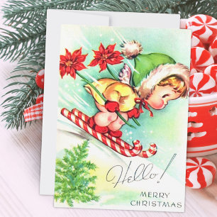 Cartes Pour Fêtes Annuelles Ange de Noël Rétro Vintage au Ski 