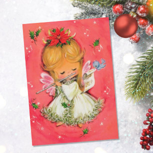 Cartes Pour Fêtes Annuelles Ange de Noël Rétro Vintage Jouant de la Flûte