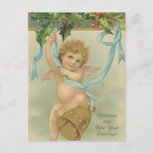 Cartes Pour Fêtes Annuelles Ange de Noël Vintage accroché à Holly