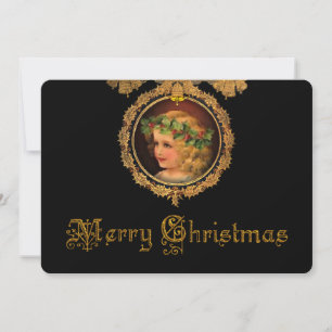 Cartes Pour Fêtes Annuelles Ange de Noël Vintage dans cadre Gold Holly