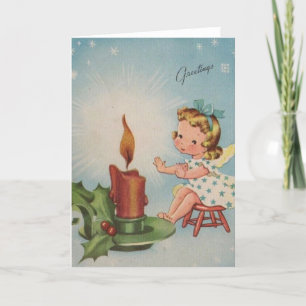 Cartes Pour Fêtes Annuelles ange de noël vintage réchauffé par une bougie