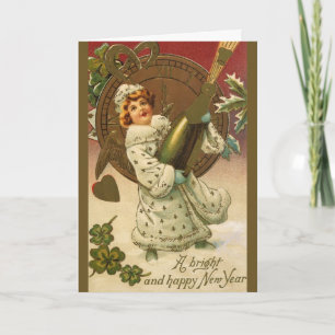 Cartes Pour Fêtes Annuelles Ange du Nouvel An Champagne Victorien Vintage