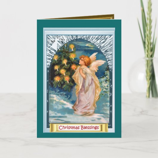 Cartes Pour Fêtes Annuelles Ange et arbre de Noël (Devant)