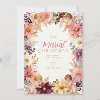 Cartes Pour Fêtes Annuelles Ange floral vintage rose raffiné Noël TMF26