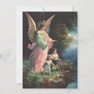 Cartes Pour Fêtes Annuelles Ange gardien protégeant des enfants près d'un rebo