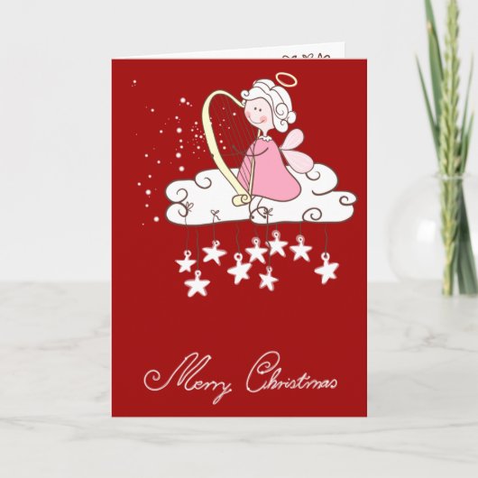 Cartes Pour Fêtes Annuelles Ange jouant l'harpe (Devant)