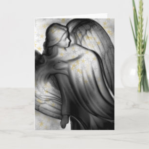 Cartes Pour Fêtes Annuelles Ange noir et blanc avec des étoiles