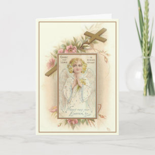 Cartes Pour Fêtes Annuelles Ange religieux vintage Pâques bénie par croix