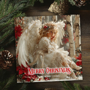 Cartes Pour Fêtes Annuelles Ange rustique angélique rouge or radiation festive