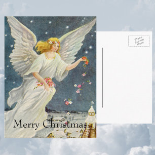 Cartes Pour Fêtes Annuelles Ange victorien de Noël Vintage avec étoiles Rose