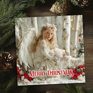 Cartes Pour Fêtes Annuelles ange victorien vintage poinsettias rouges fêtes de