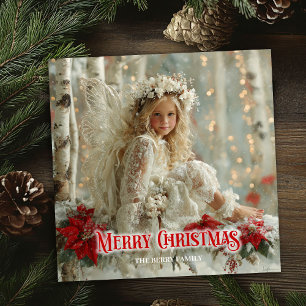 Cartes Pour Fêtes Annuelles Ange victorien vintage rouge poinsettias festif