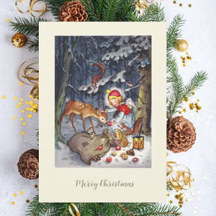 Cartes Pour Fêtes Annuelles Ange vintage dans la forêt Noël