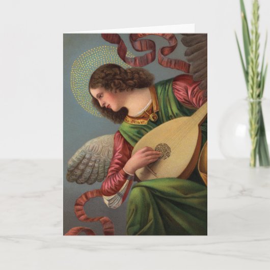 Cartes Pour Fêtes Annuelles Angel avec une Lute (Devant)