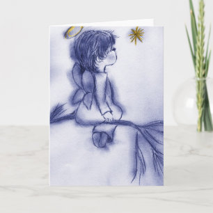Cartes Pour Fêtes Annuelles Angel en attente sur une étoile - Tint Bleu