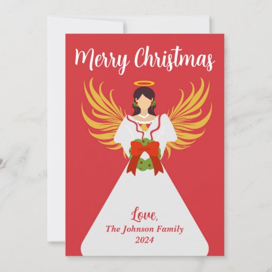 Cartes Pour Fêtes Annuelles Angel Joyeux Noël Rouge Vert Vague Nom (Devant)