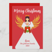Cartes Pour Fêtes Annuelles Angel Joyeux Noël Rouge Vert Vague Nom (Devant / Derrière)