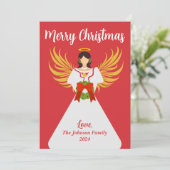 Cartes Pour Fêtes Annuelles Angel Joyeux Noël Rouge Vert Vague Nom (Debout devant)
