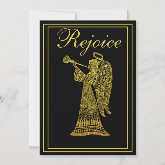 Cartes Pour Fêtes Annuelles Angel or sur Noir Rejoice Noël (Devant)