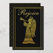 Cartes Pour Fêtes Annuelles Angel or sur Noir Rejoice Noël (Devant / Derrière)