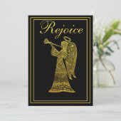 Cartes Pour Fêtes Annuelles Angel or sur Noir Rejoice Noël (Debout devant)