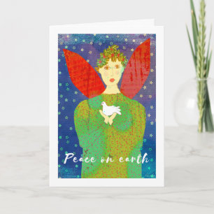 Cartes Pour Fêtes Annuelles Angel primitif et colombe, Paix sur Terre
