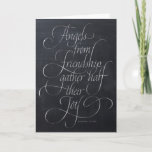 Cartes Pour Fêtes Annuelles Angels et Citation d'amitié Chalkboard Calligraphi<br><div class="desc">La calligraphie professionnelle balaye cette carte comme des ailes parmi les nuages. C'est la carte idéale pour une note "Merci" à un ami spécial, ou "Joyeux Noël" aux personnes chères. Et peut-être qu'il aurait l'air parfait dans un petit cadre en bois - après tout - l'arrière - plan est un...</div>