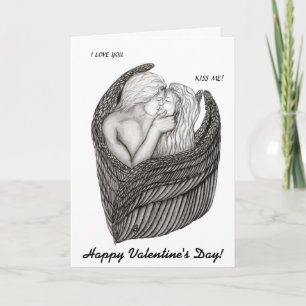 Cartes Pour Fêtes Annuelles Angels Kissing, noir et blanc Design