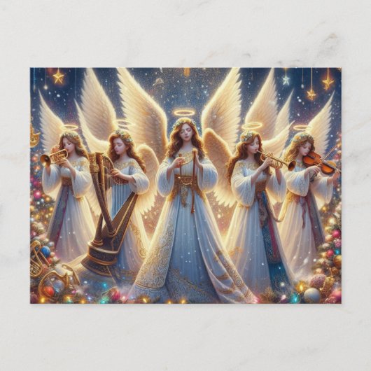 Cartes Pour Fêtes Annuelles anges de Noël avec instruments de musique (Devant)