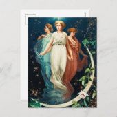 Cartes Pour Fêtes Annuelles Anges de Noël, étoiles, femmes, lune (Devant / Derrière)