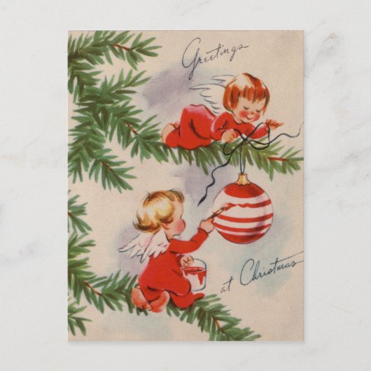 Cartes Pour Fêtes Annuelles Anges de Noël Vintage (Devant)