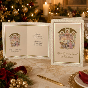 Cartes Pour Fêtes Annuelles Anges de Noël vintage Jésus bébé dans la crèche