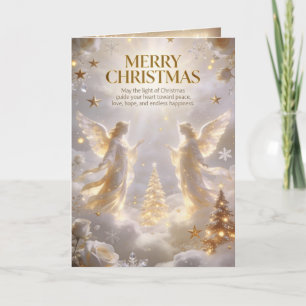 Cartes Pour Fêtes Annuelles Anges dorés magiques et arbre de Noël lumineux H