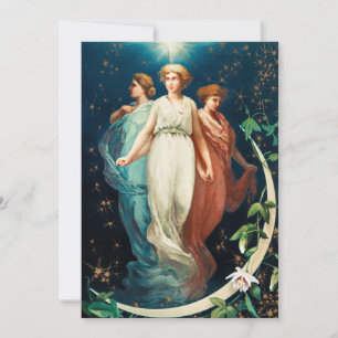 Cartes Pour Fêtes Annuelles Anges, Etoiles, Femmes, Noël Lune Religieux