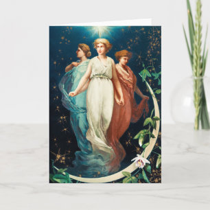 Cartes Pour Fêtes Annuelles Anges, Etoiles, Femmes, Noël Lune Religieux