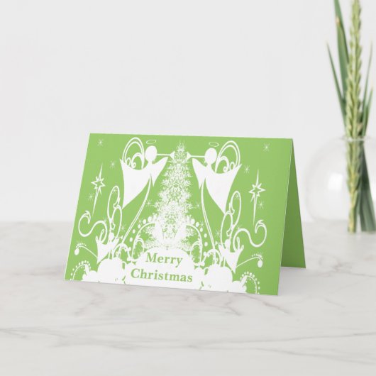 Cartes Pour Fêtes Annuelles Anges sur Vert (Devant)