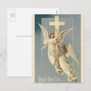 Cartes Pour Fêtes Annuelles Anges victoriens avec une croix, Pâques vintage