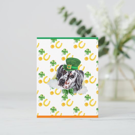 Cartes Pour Fêtes Annuelles Anglais Setter Shamrock Saint-Patricks Day (Debout devant)