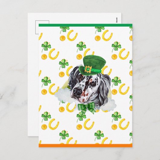 Cartes Pour Fêtes Annuelles Anglais Setter Shamrock Saint-Patricks Day (Devant / Derrière)