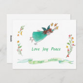 Cartes Pour Fêtes Annuelles Angle vert, Garlands et bannière de vacances (Devant / Derrière)