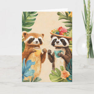 Cartes Pour Fêtes Annuelles Animaux amusants Fleurs exotiques